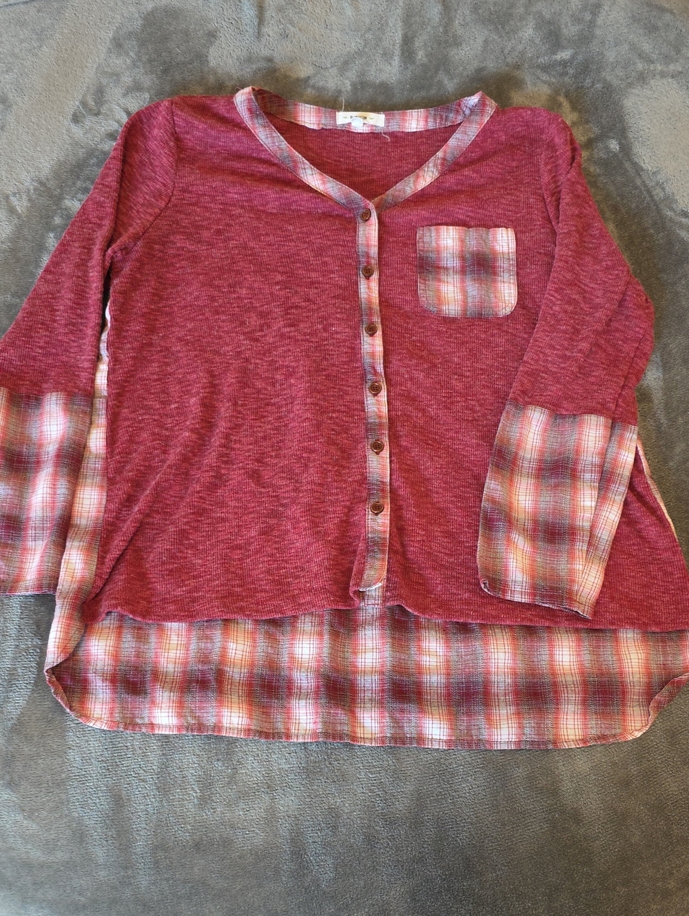 SD Collection Rust Red Plaid-Trim Knit Top